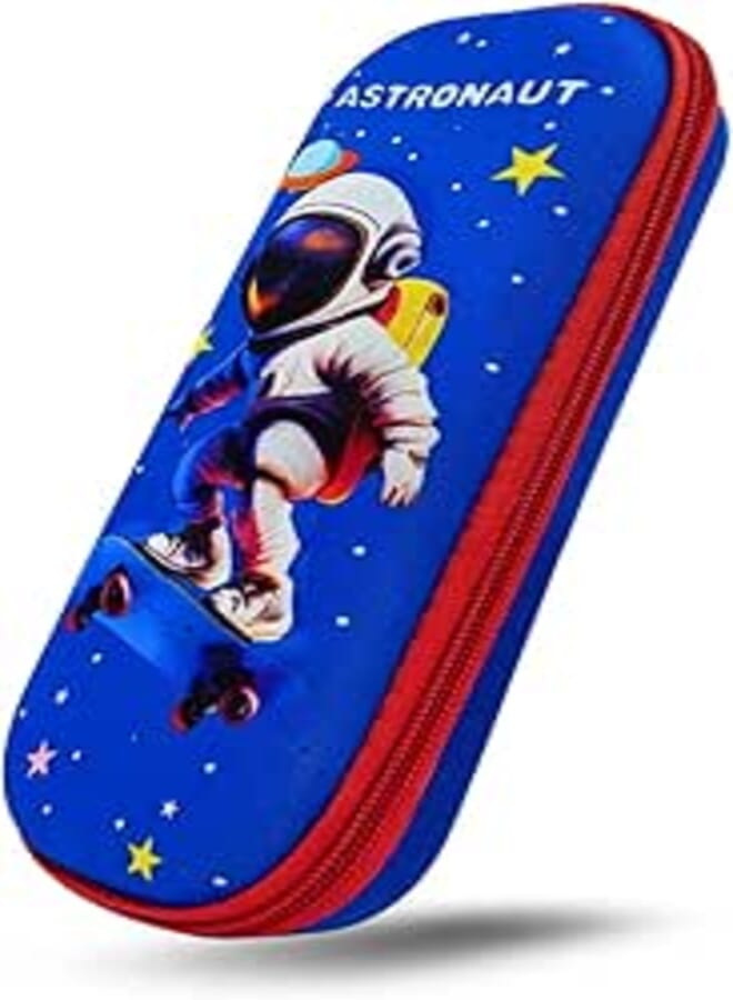 3D Cover Space Astronaut Theme Pencil Case, Large Capacity, Compass, Pen Holder Pouch, Stationery Box for Students, Kids (Omega)